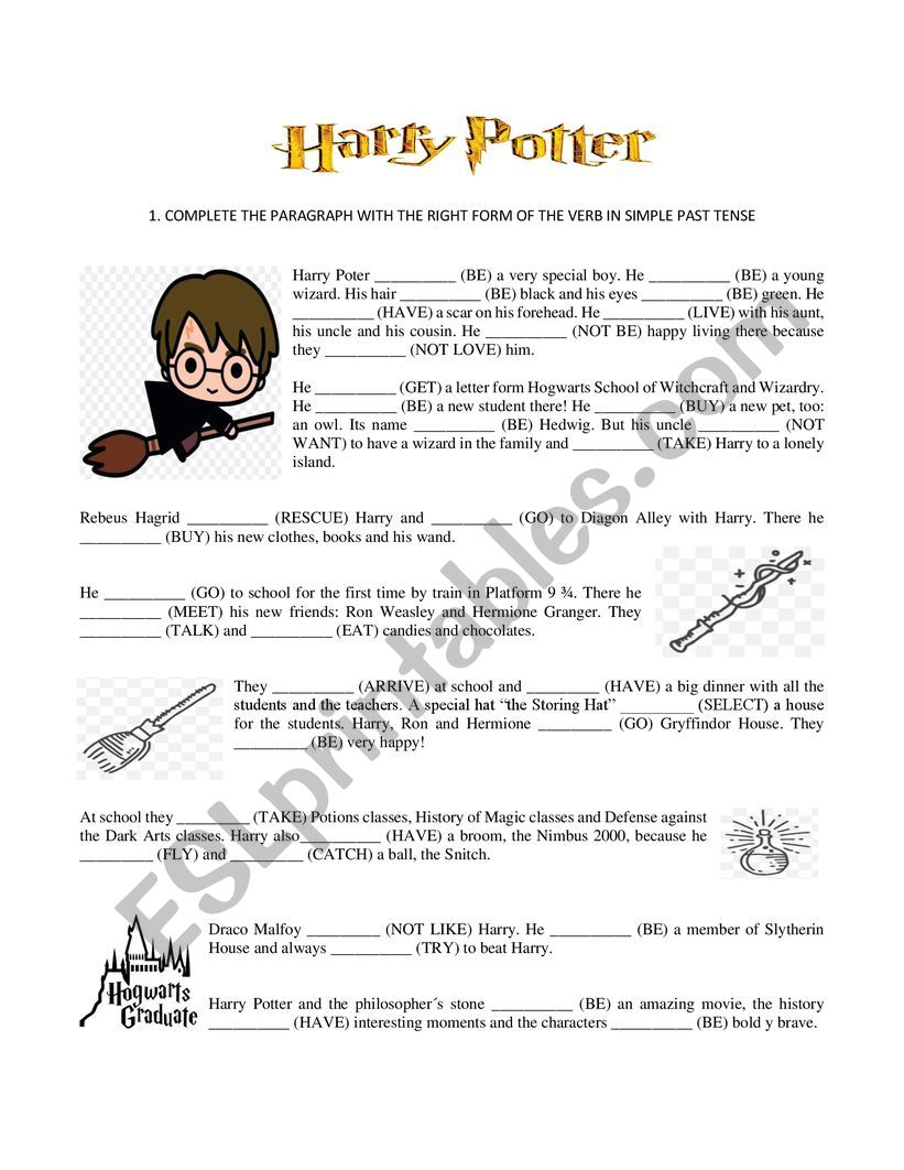 Harry Potter verbs in past worksheet