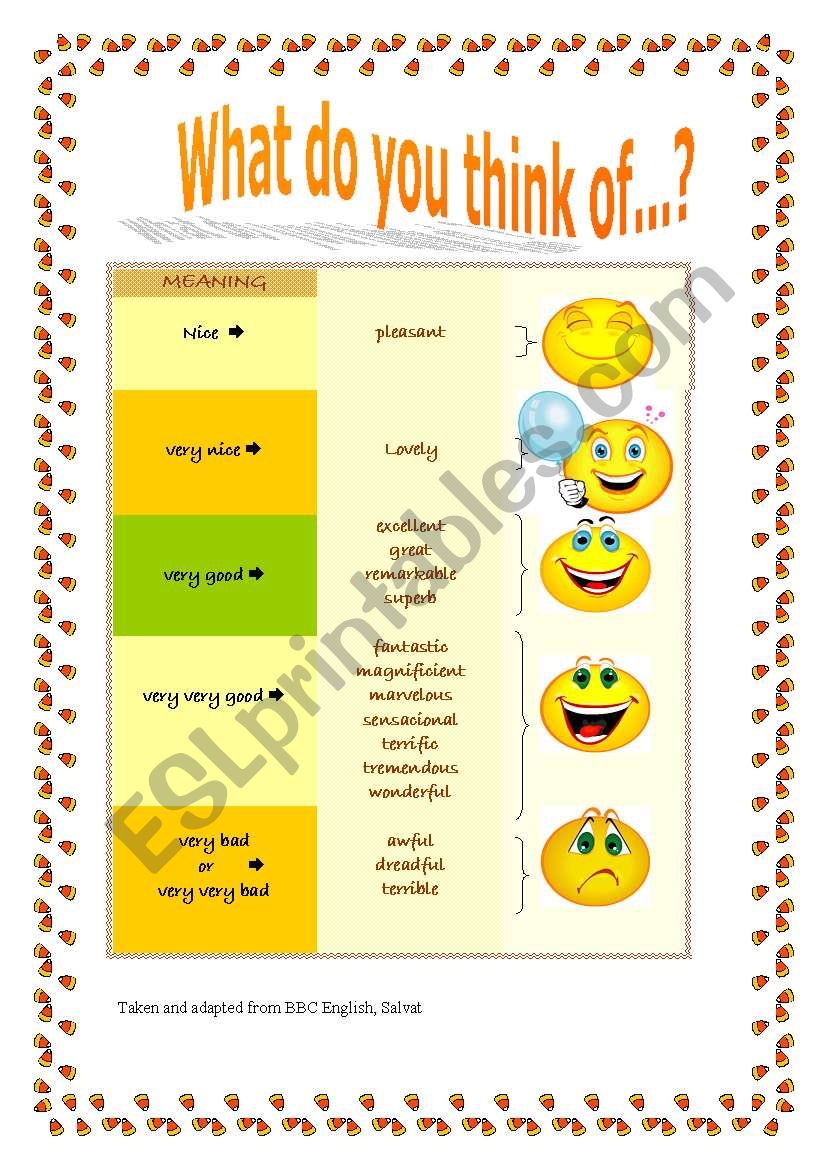 Adjectives To Express Opinions ESL Worksheet By Damielle