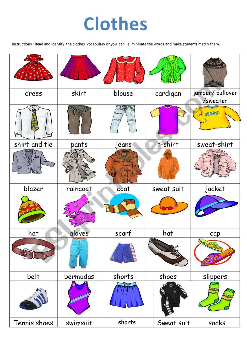 Clothes Vocabulary - ESL worksheet by Melyta
