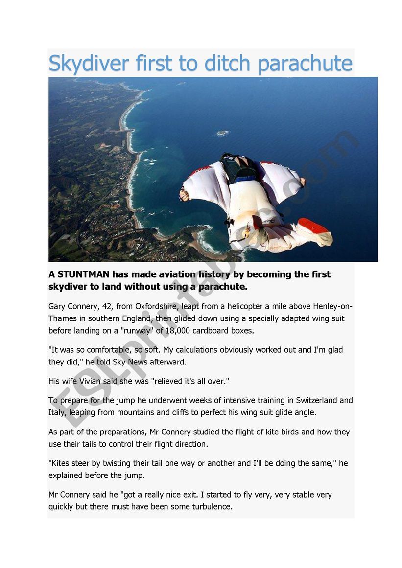 Skydiver first to ditch parachute