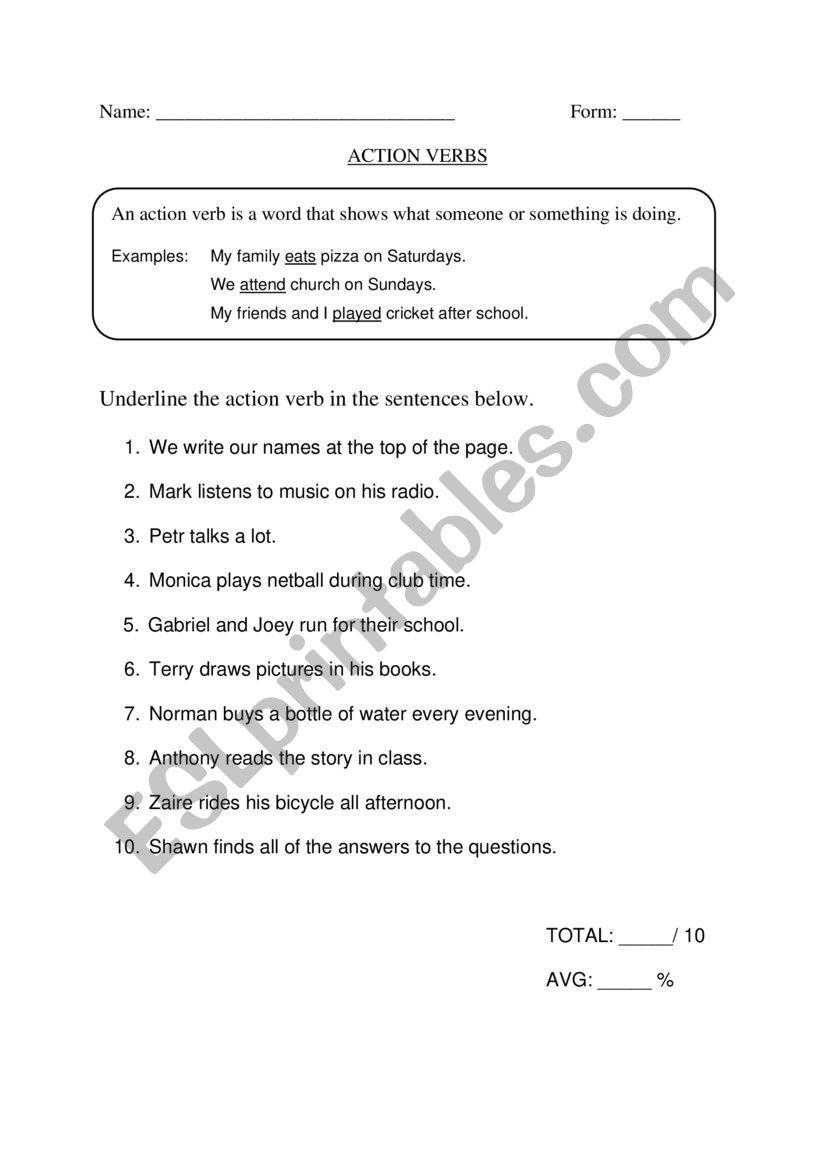 Verbs Worksheet worksheet