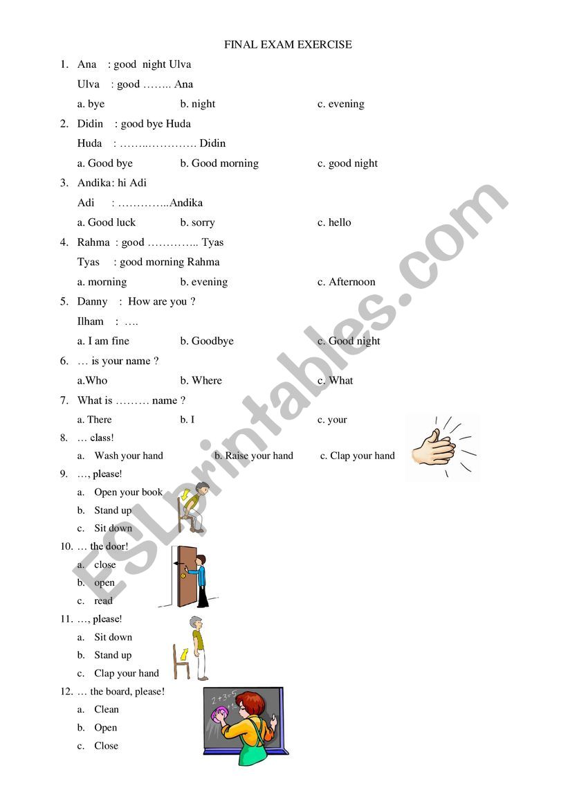 first grade exam worksheet