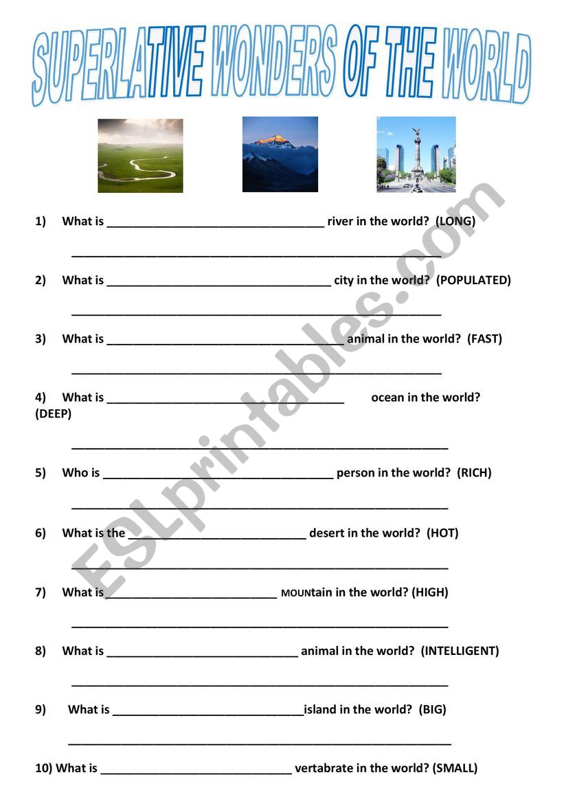 SUPERLATIVE WONDERS worksheet