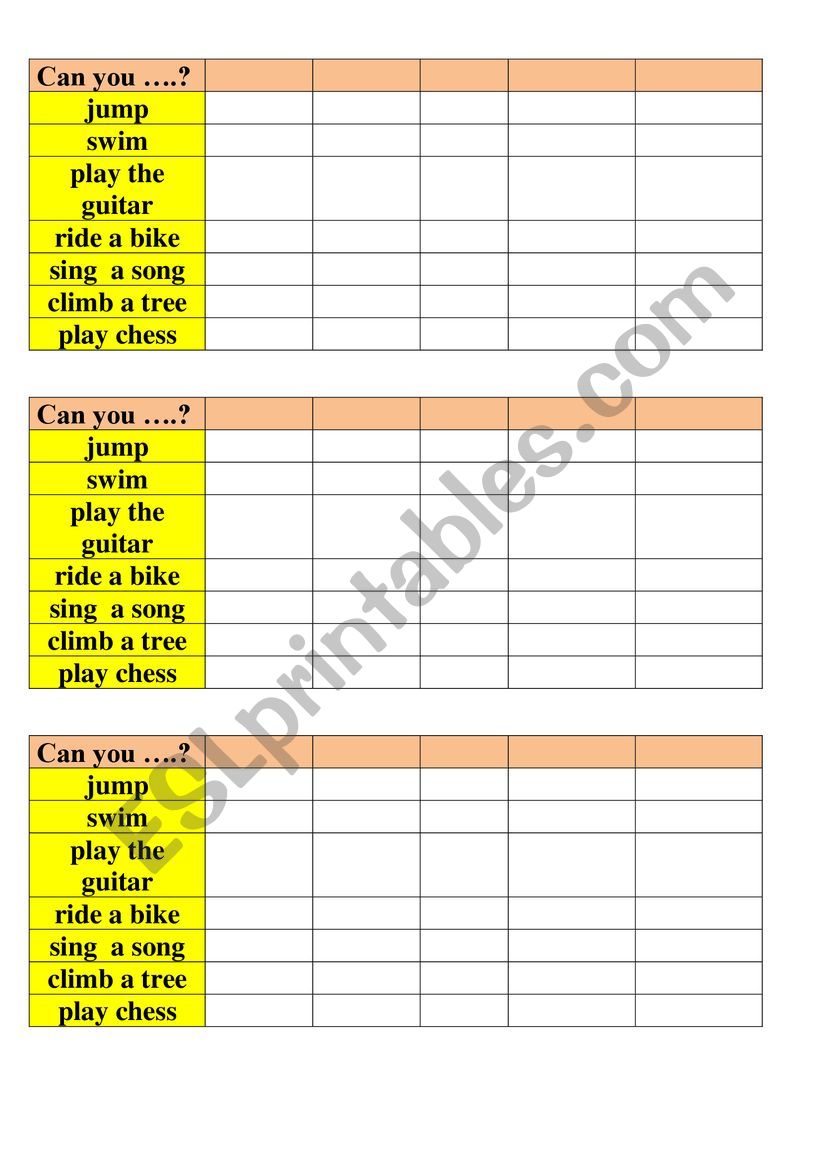Can you ...? worksheet