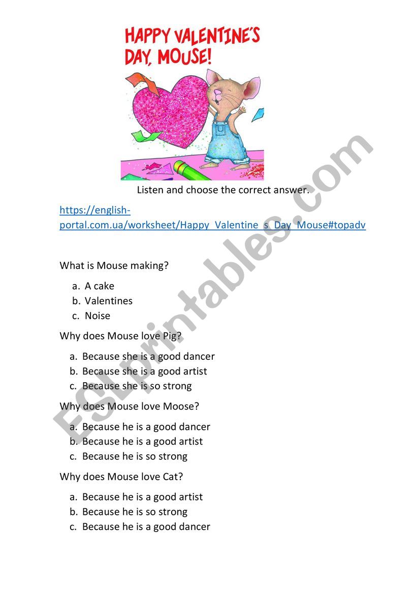 Happy Valentines Day Mouse worksheet