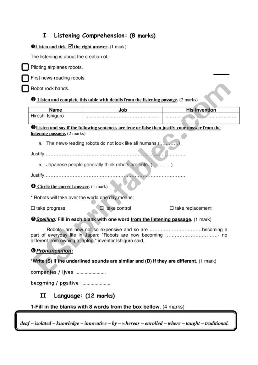 Mid term English Test N2 worksheet