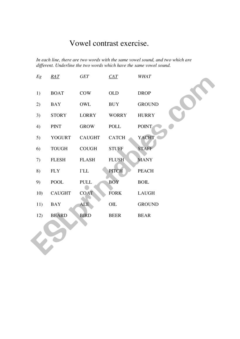 Pronunciation Practice - Vowel Contrast Exercise