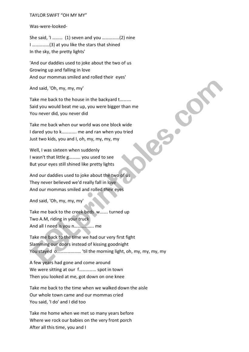 a song activity - ESL worksheet by snyr