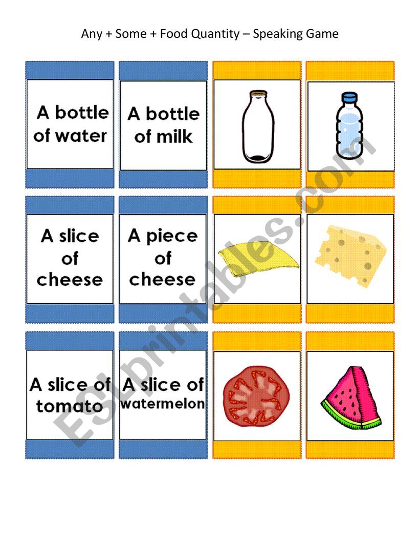 Some/any, a/ an cards worksheet