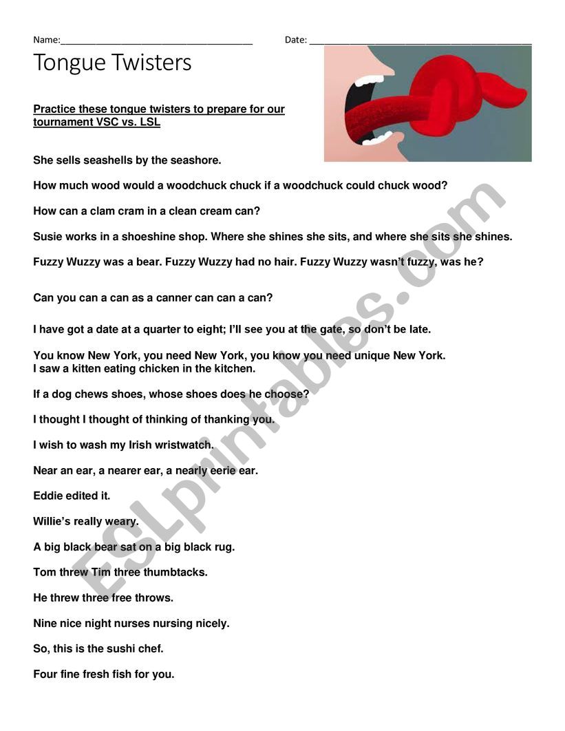 Tongue Twisters worksheet