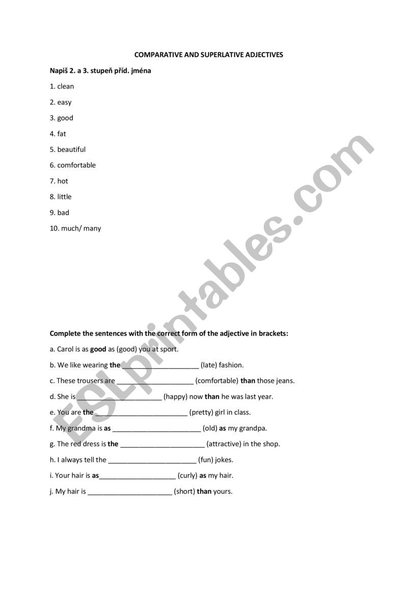 Adjectives test - comparative and superlative