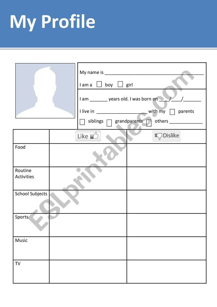 My Profile worksheet