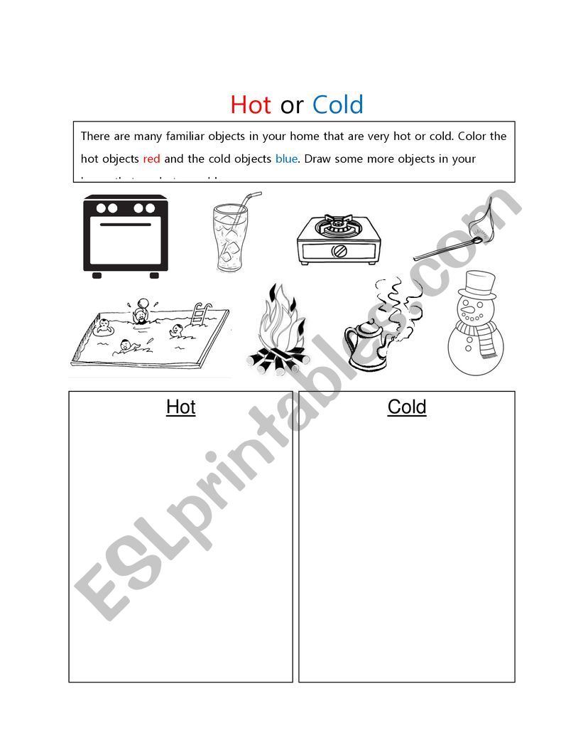 Hot or Cold worksheet - Indoor safety