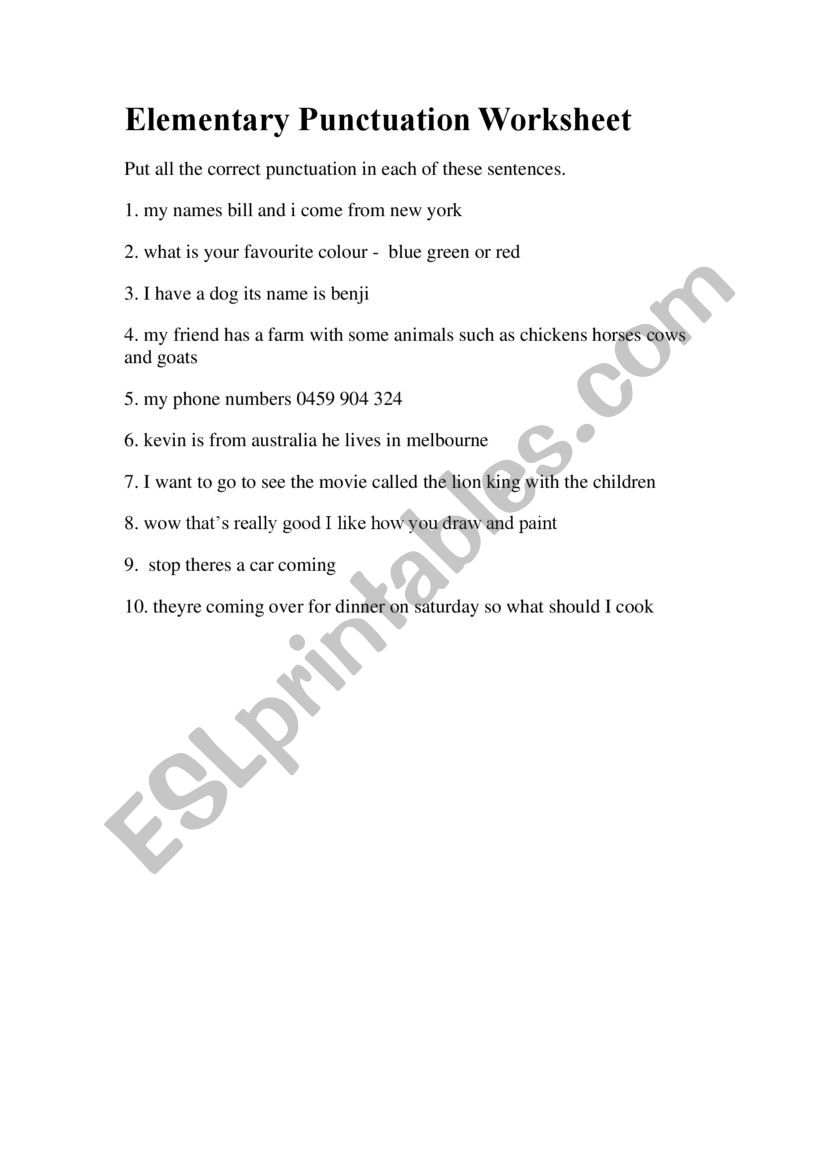 Elementary Punctuation worksheet.test