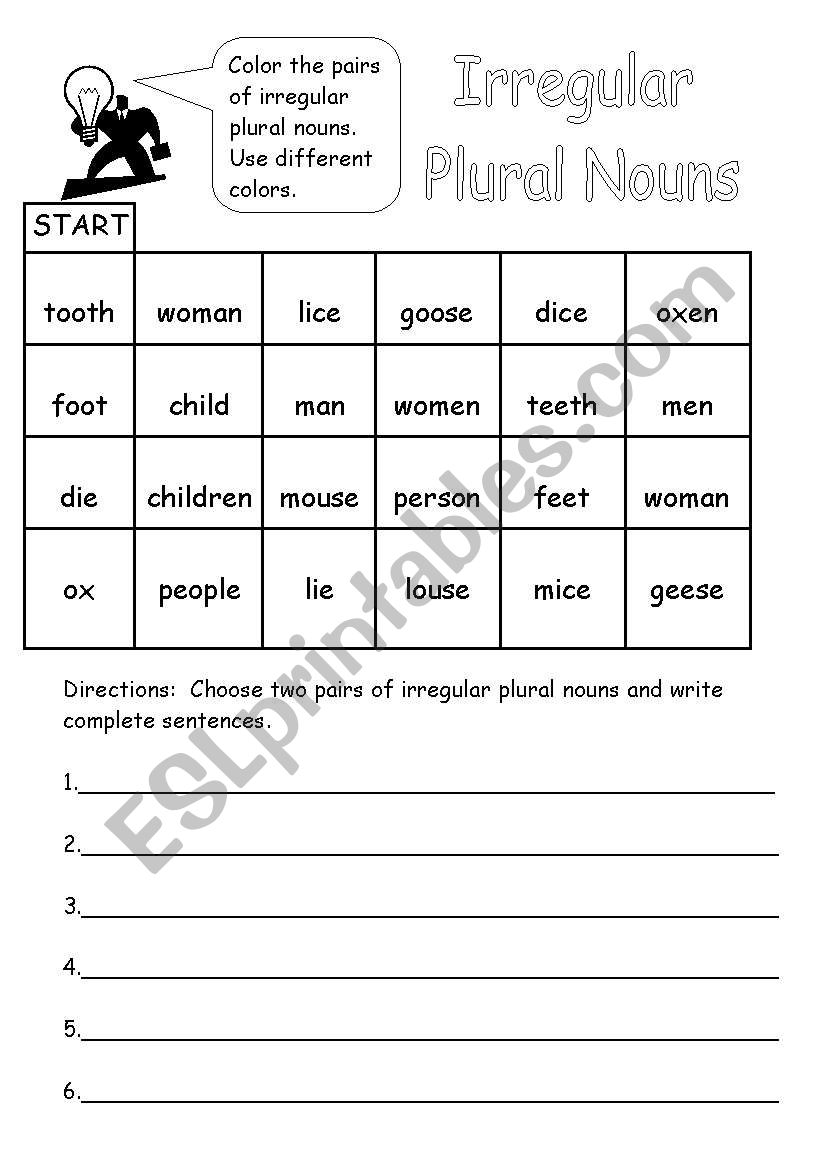 Irregular Plural Nouns Worksheet