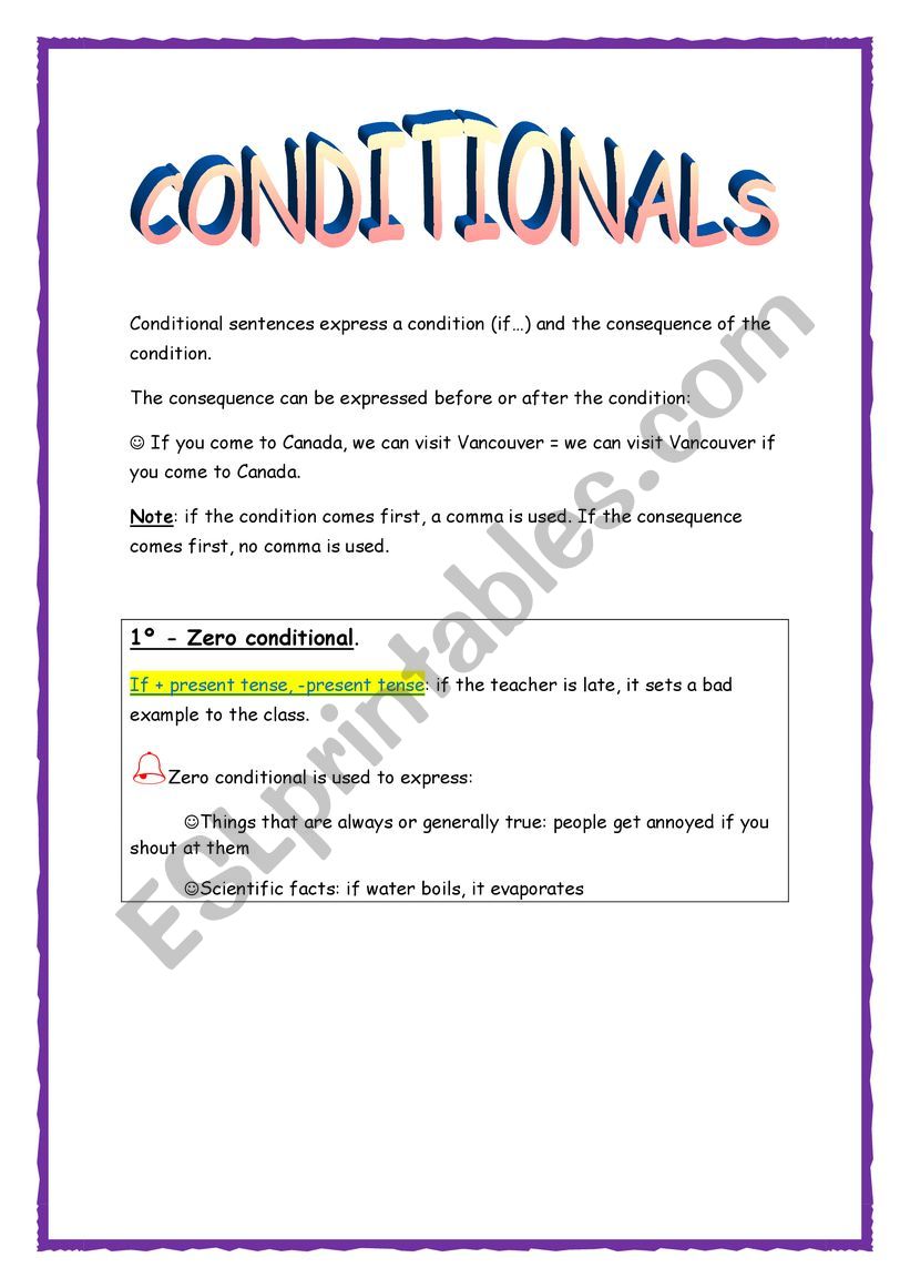 Condition sentences worksheet