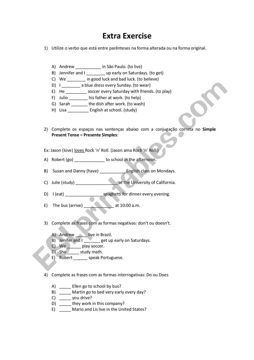 extra exercise worksheet