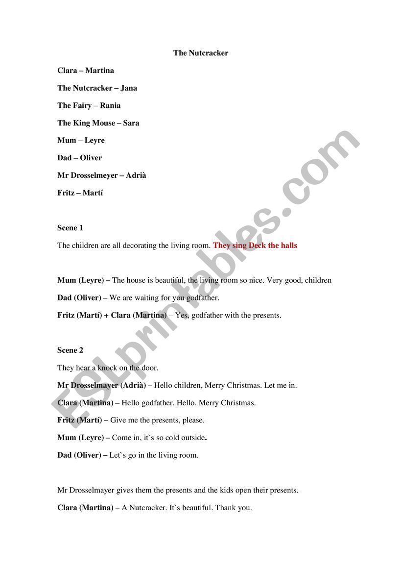 School play the nutcracker worksheet