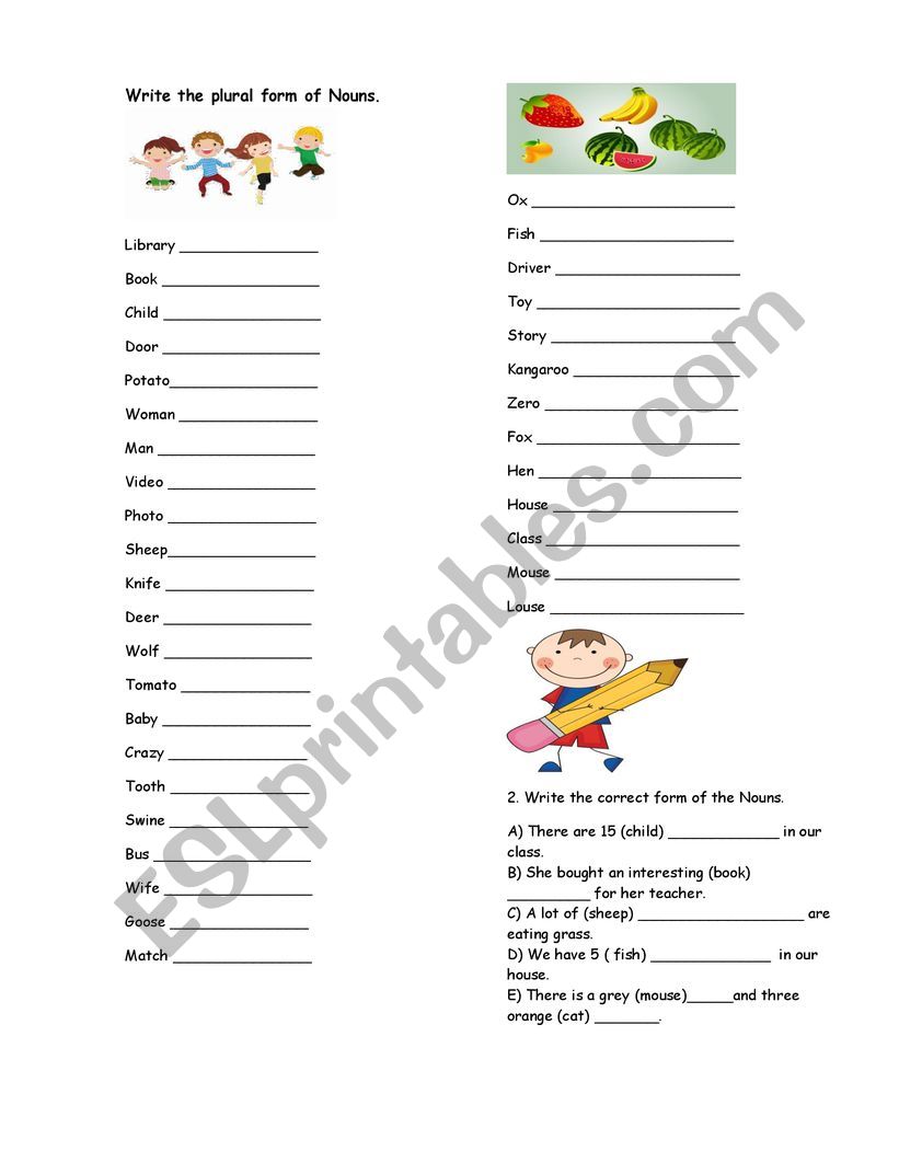 Plural of Nouns worksheet