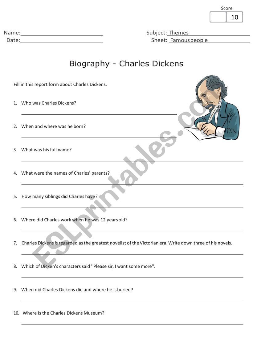 charles dickens biography and questions