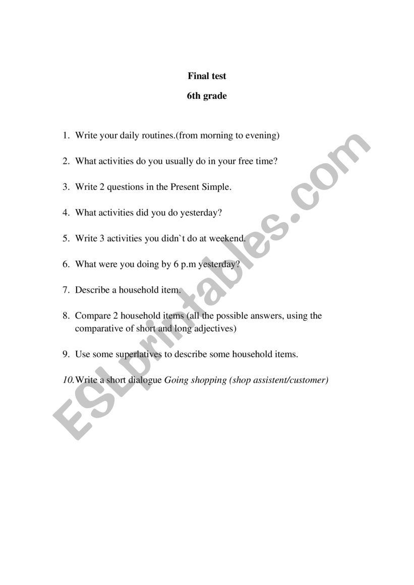 test worksheet