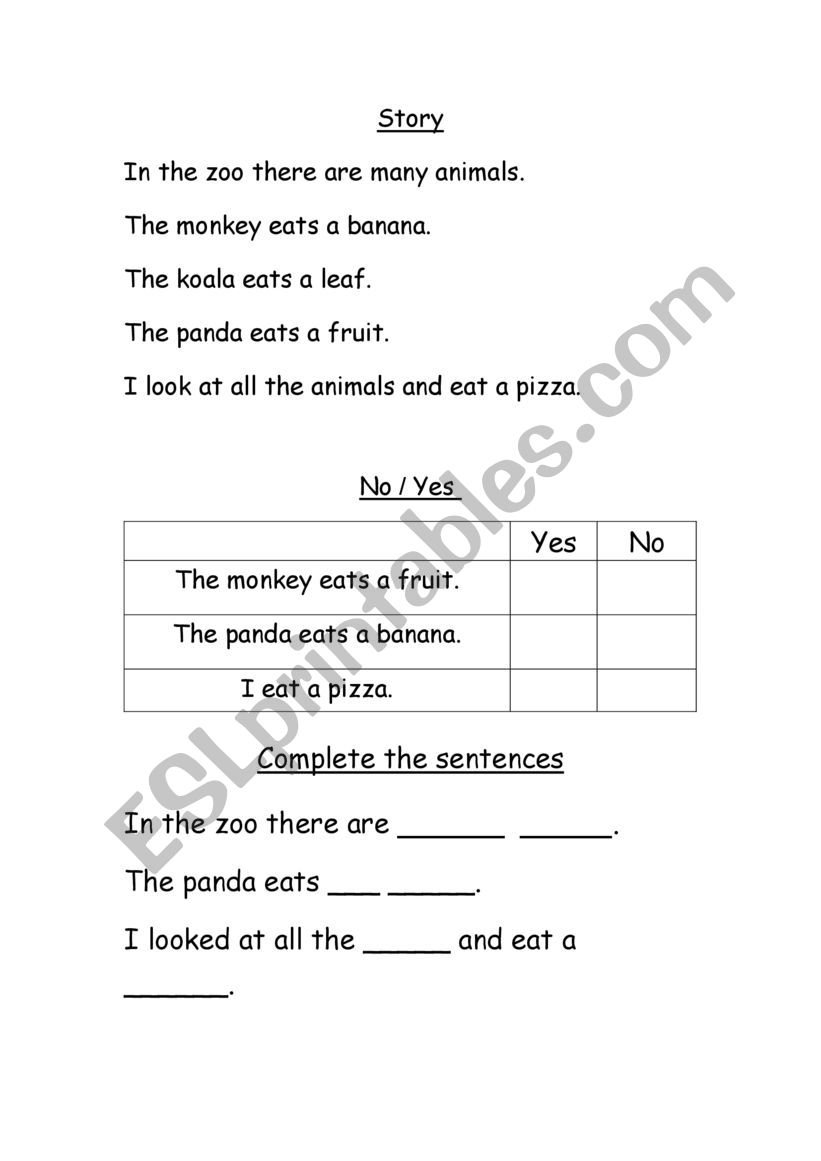 in the zoo worksheet