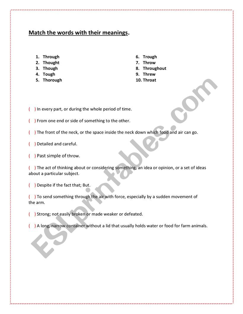 Th words worksheet