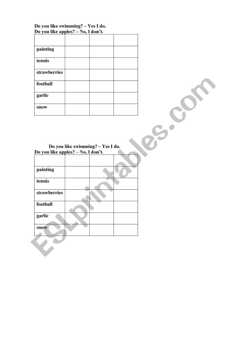 Do you like? worksheet