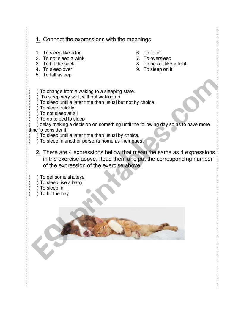 Expressions about sleep worksheet