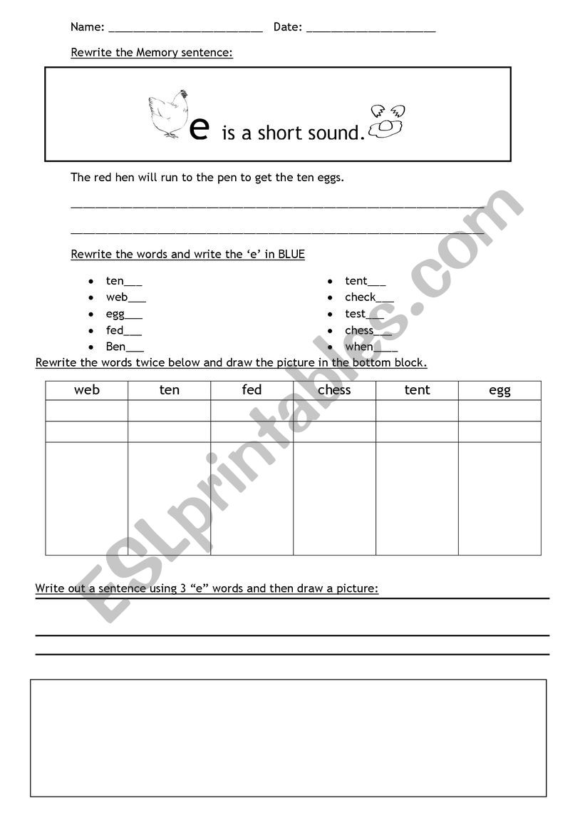 e words worksheet