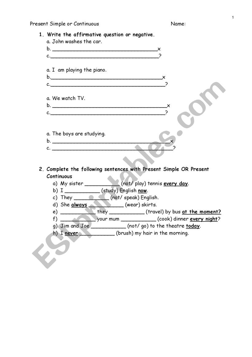 present simple or continuous worksheet