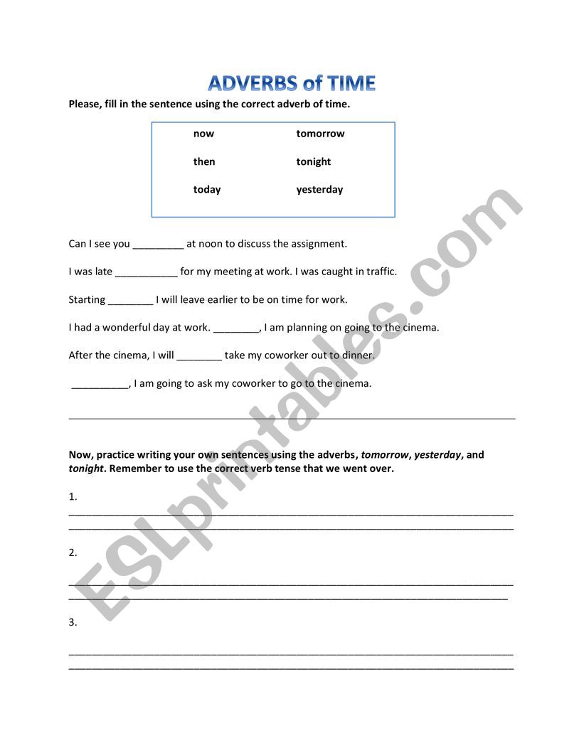 Adverb Of Time Worksheet Pdf Adverbs Of Time ESL Worksheet By Johnto90