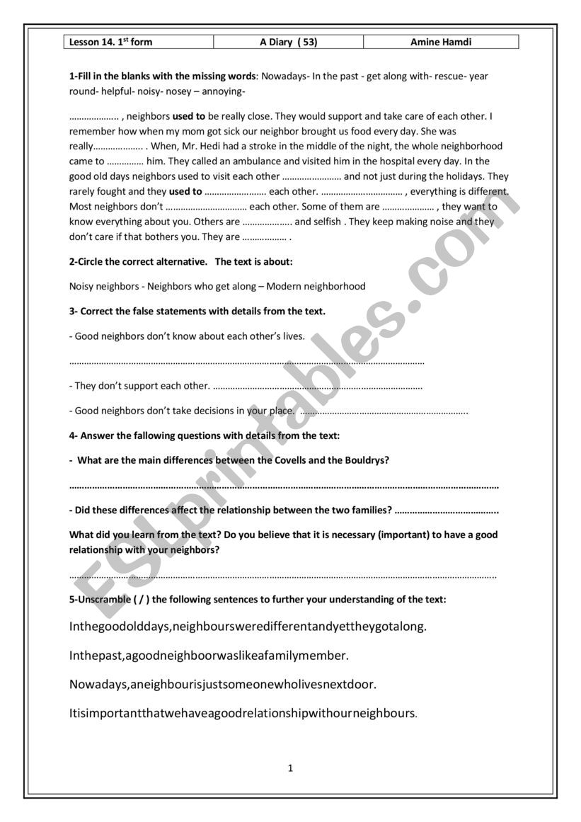 are neighbors necessary?  worksheet