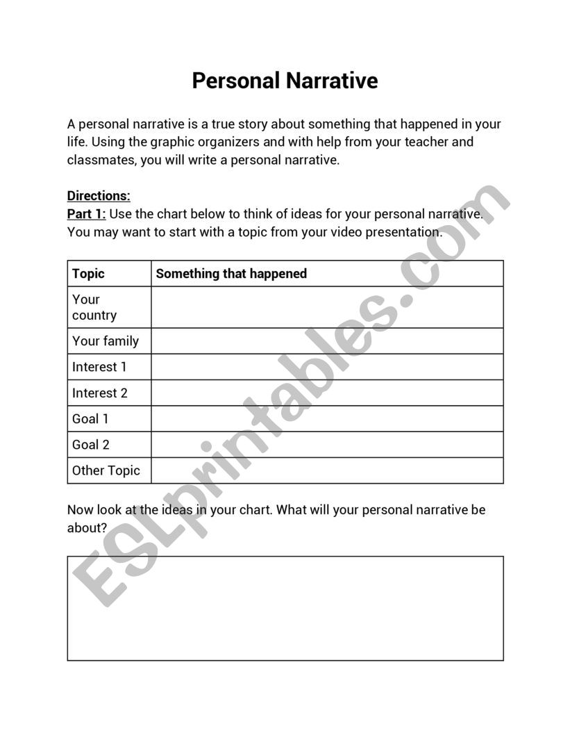 Personal Narrative worksheet