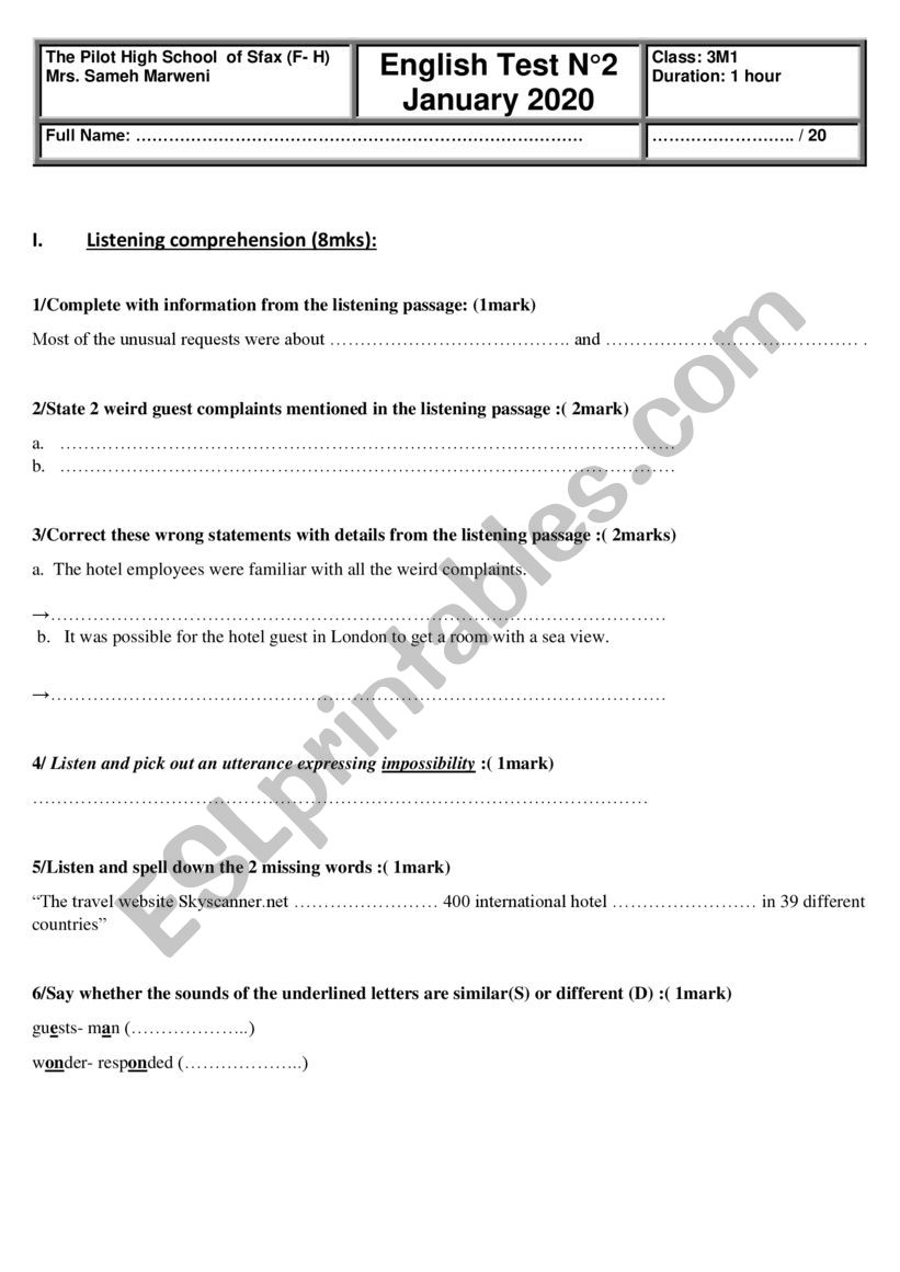 Mid-term Test N2 worksheet