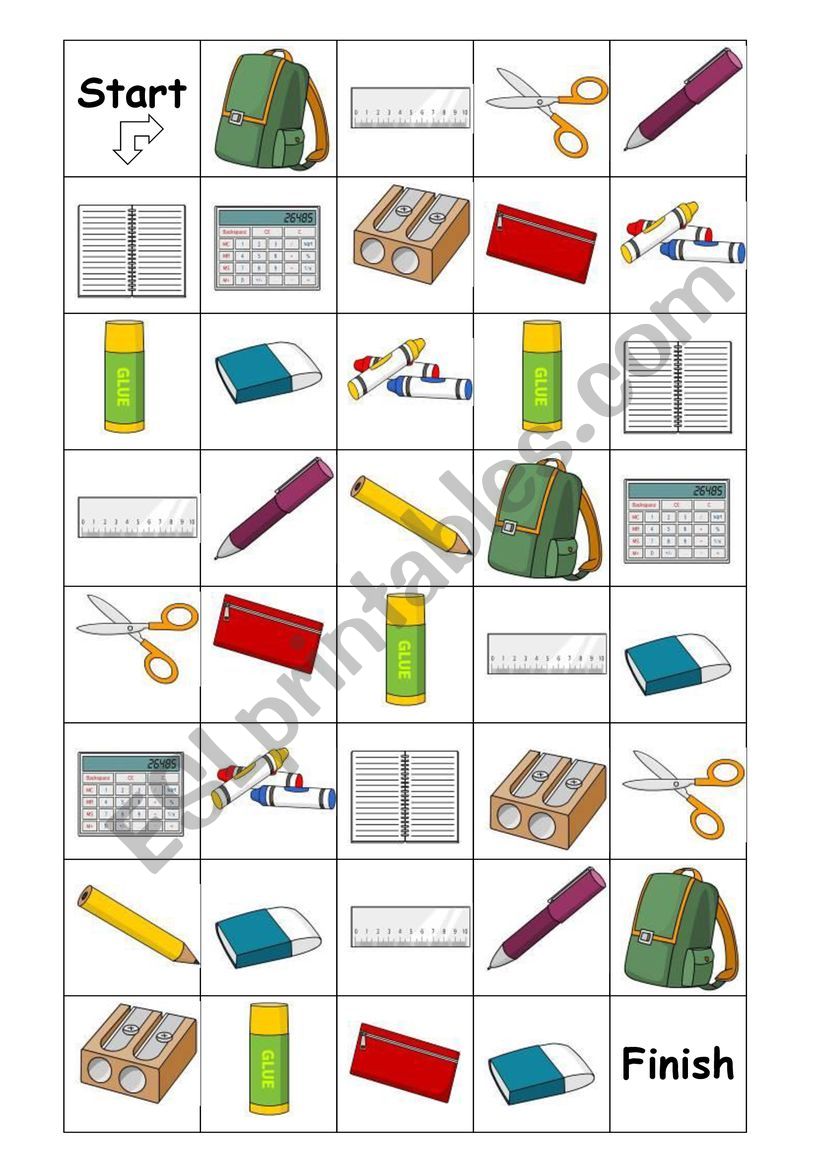School Object - boardgame worksheet