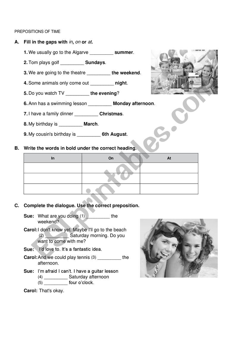 Prepositions of Time worksheet