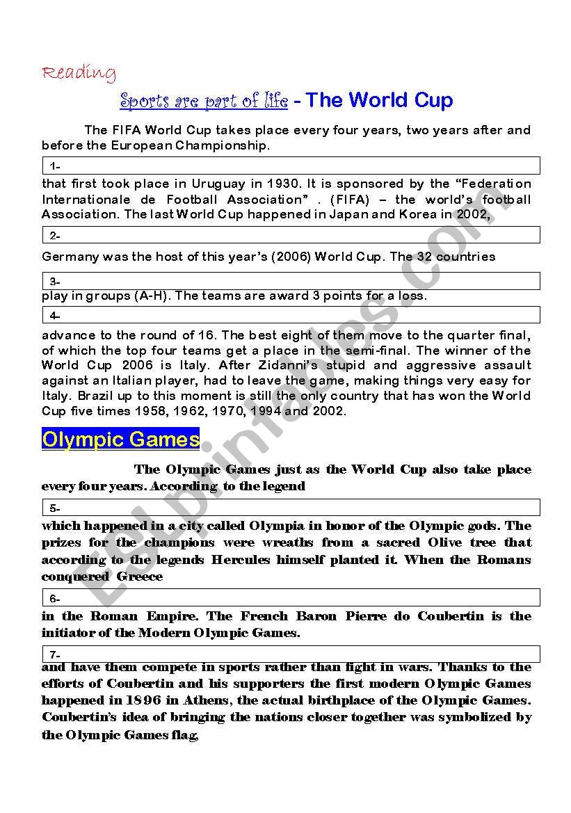 the world cup reading worksheet