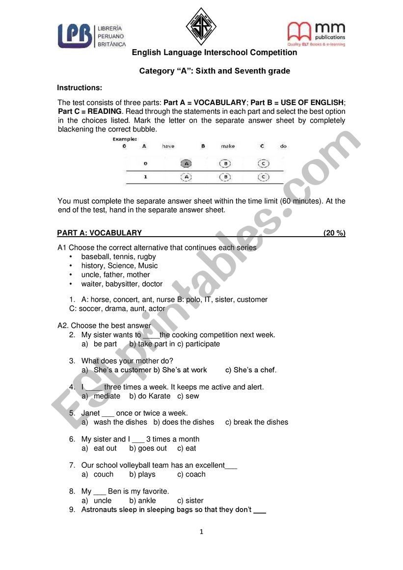 COMPETITION TEST  worksheet