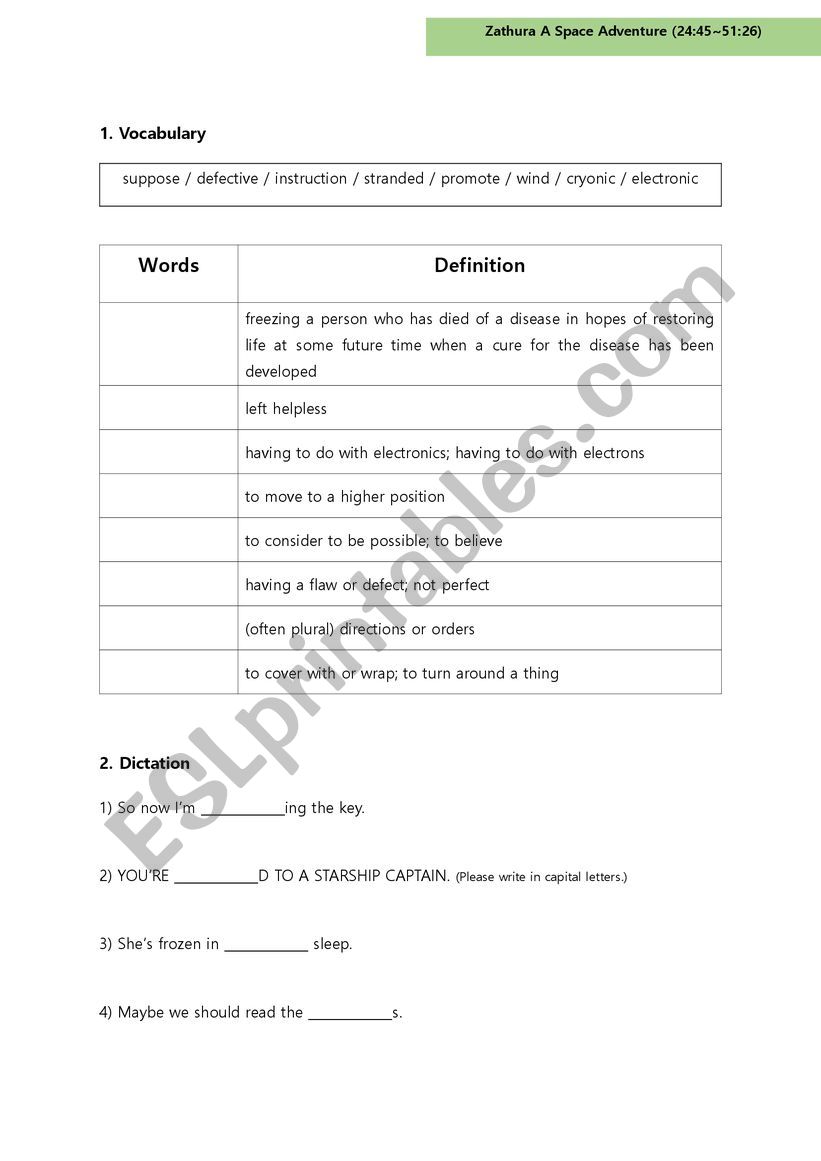 Zathura A Space Adventure worksheet 2