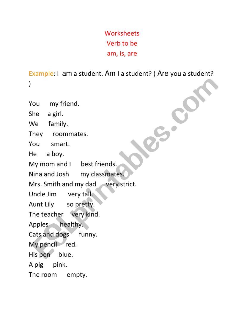 Verb to be worksheet