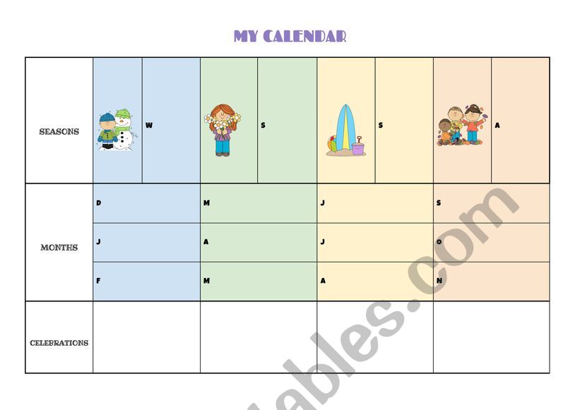My calendar worksheet