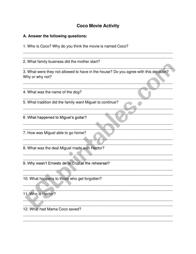 Coco - family interactive worksheet