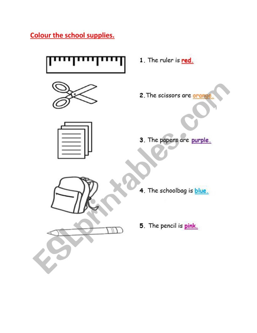 Classroom objects worksheet