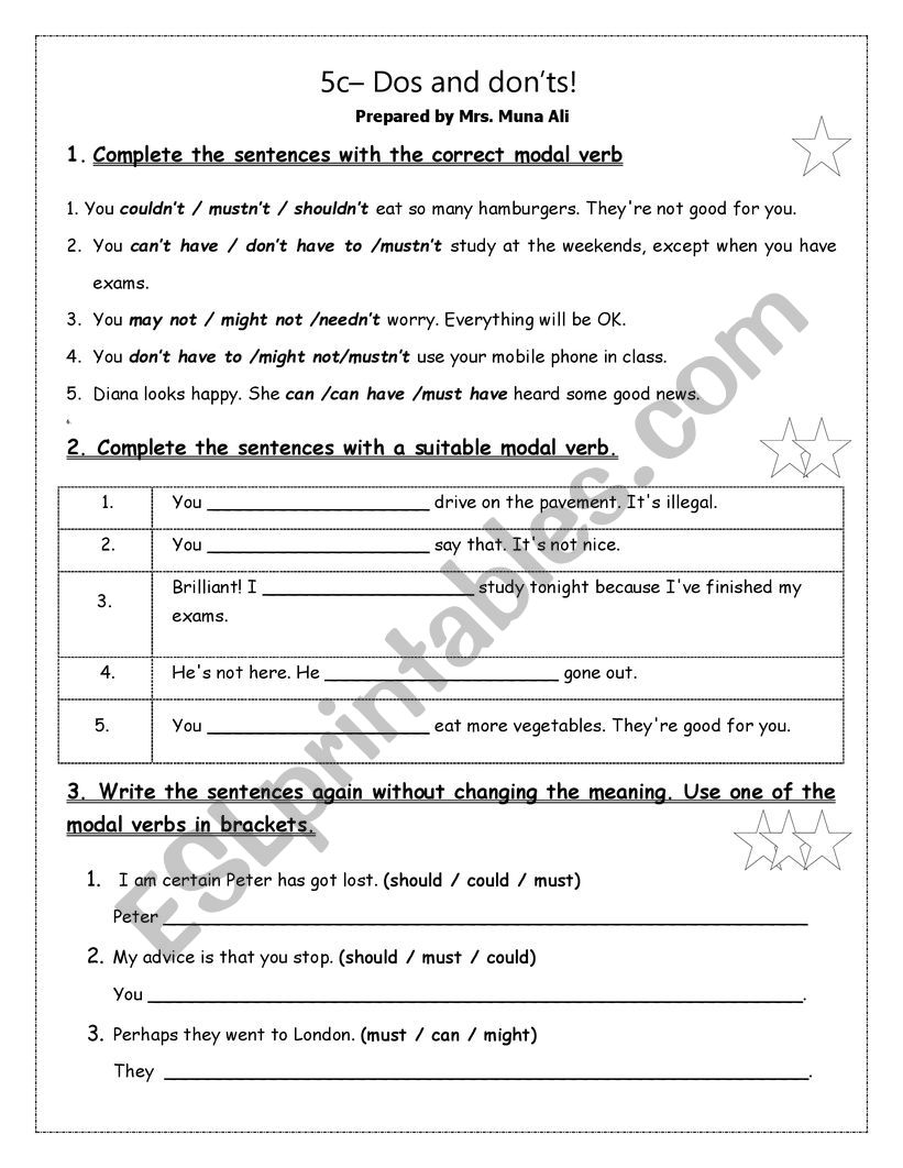 Modal verbs worksheet