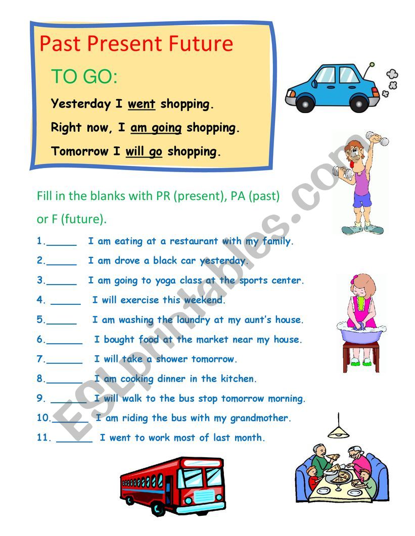 Past Present Future: to go worksheet