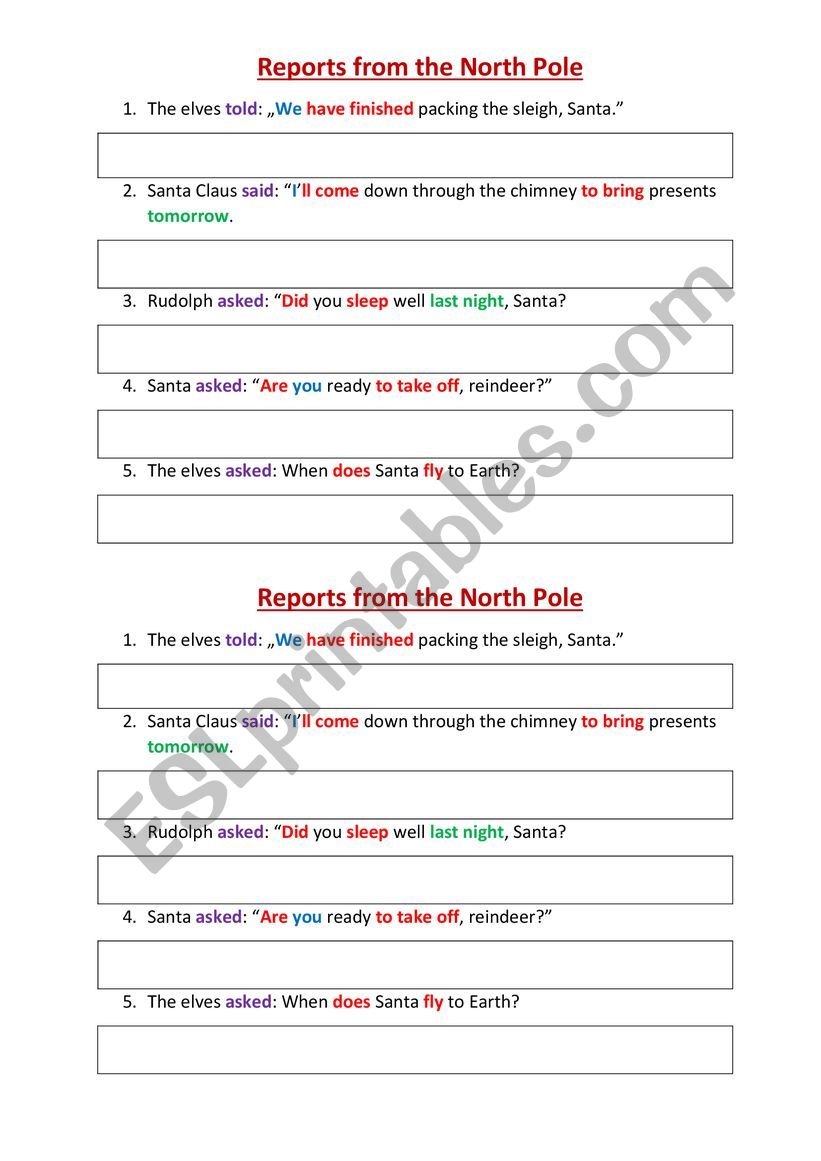 Reports from the North Pole worksheet