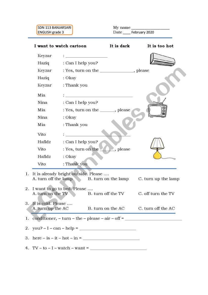 turn on turn off worksheet