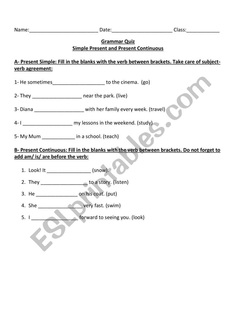Present Continuous Quiz worksheet
