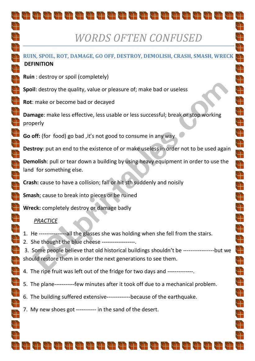 English Worksheets WORDS OFTEN CONFUSED